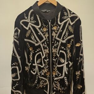 Zara Embroidered Black and Gold Velvet Women's Jacket